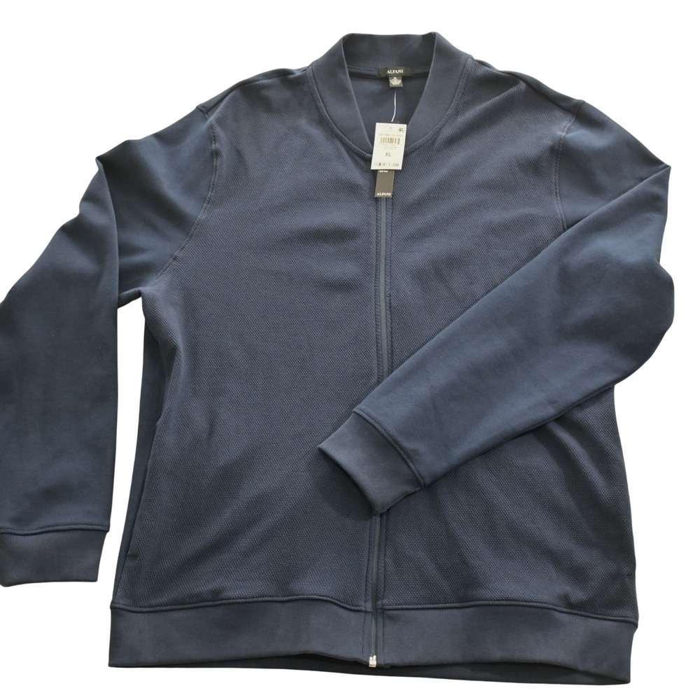 Alfani Mens Neo Navy Textured Full Zip Gifting LS Knit Jacket XL NWT